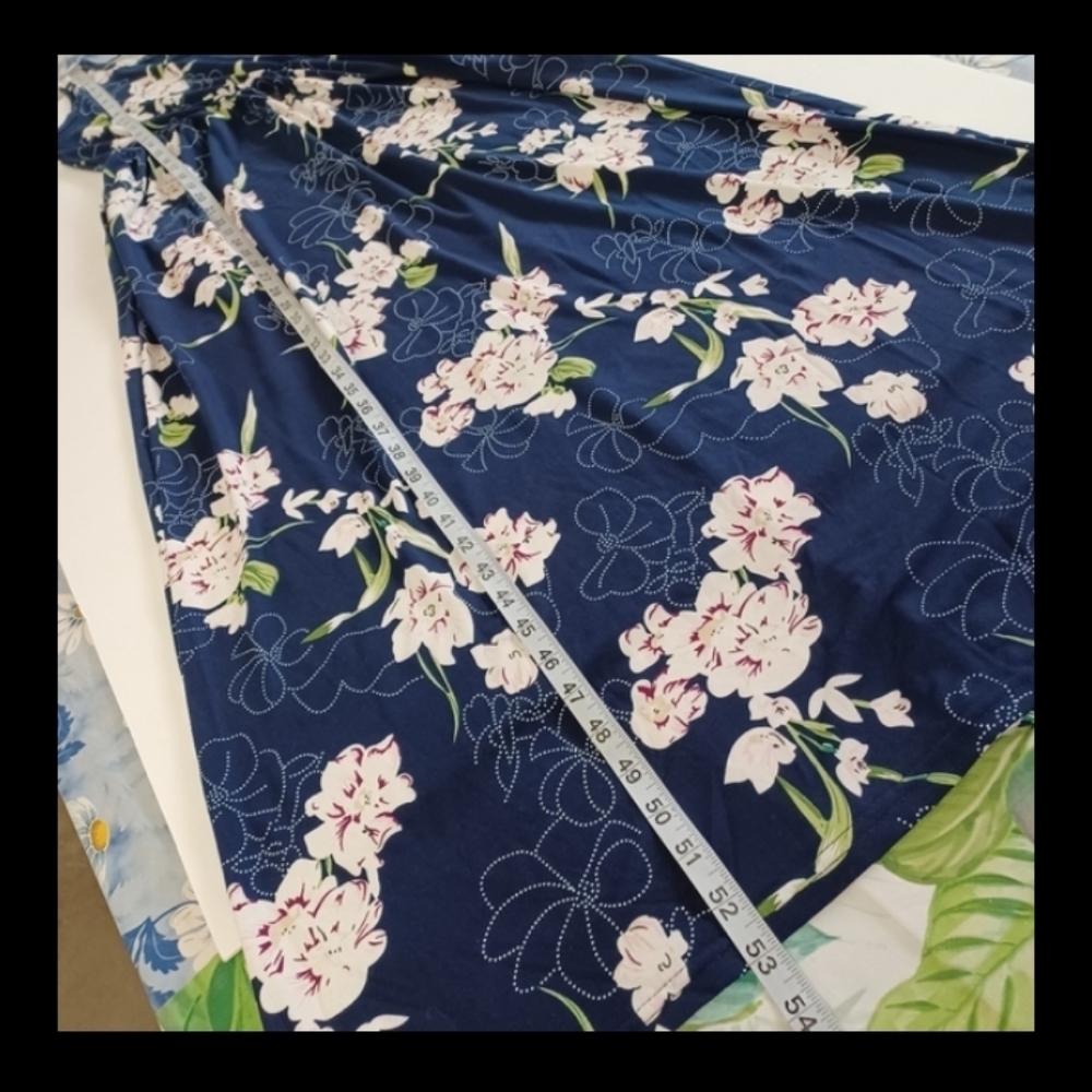AUSELILY Blue Navy Garden Floral Maxi Soft Stretchy Modest Pocket Summer Dress - Picture 15 of 15
